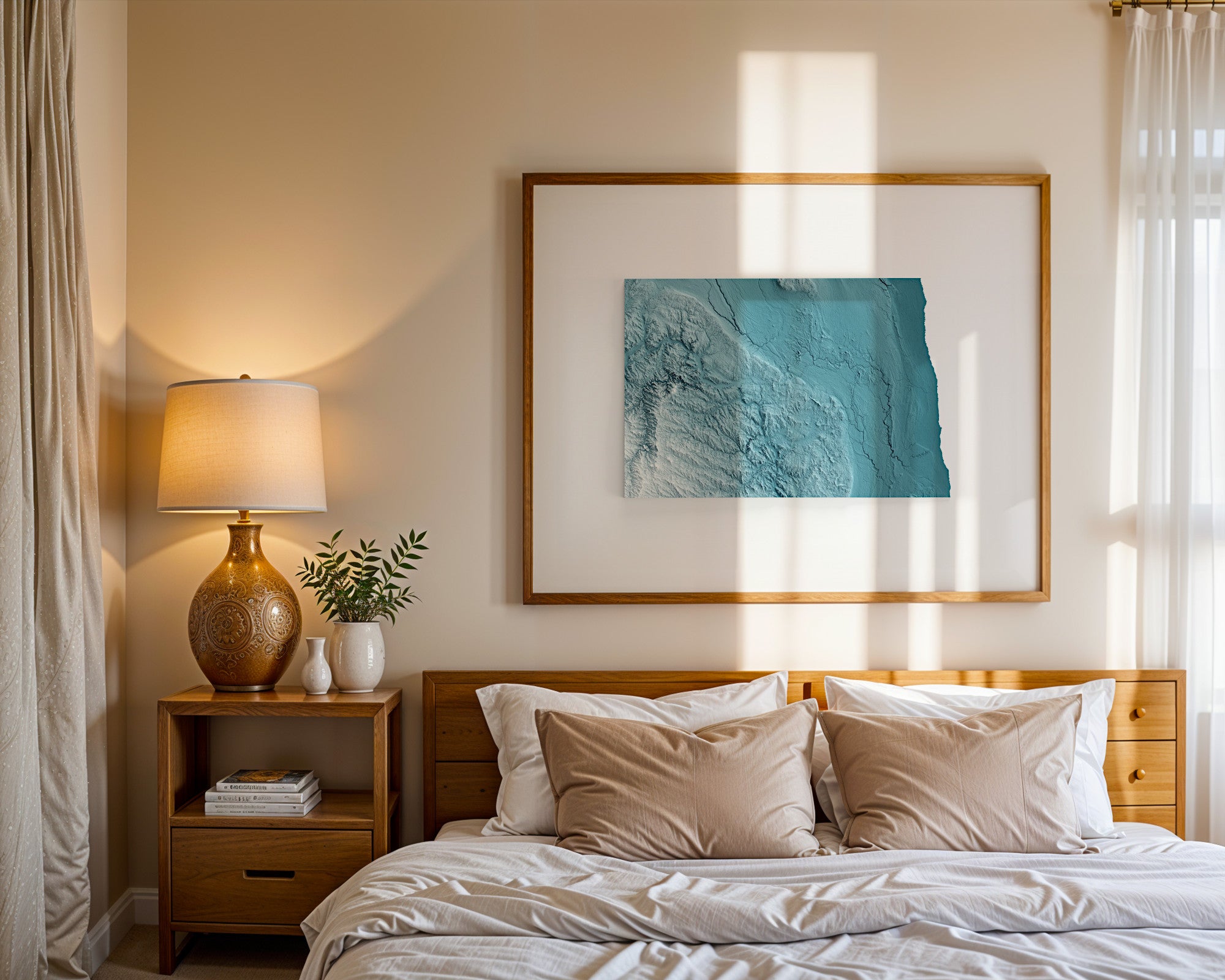 North Dakota Map Print – Minimalist Elevation Design (Blue Style)
