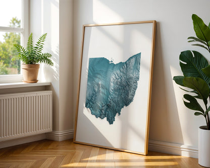 Ohio Map Print – Minimalist Elevation Design (Blue Style)