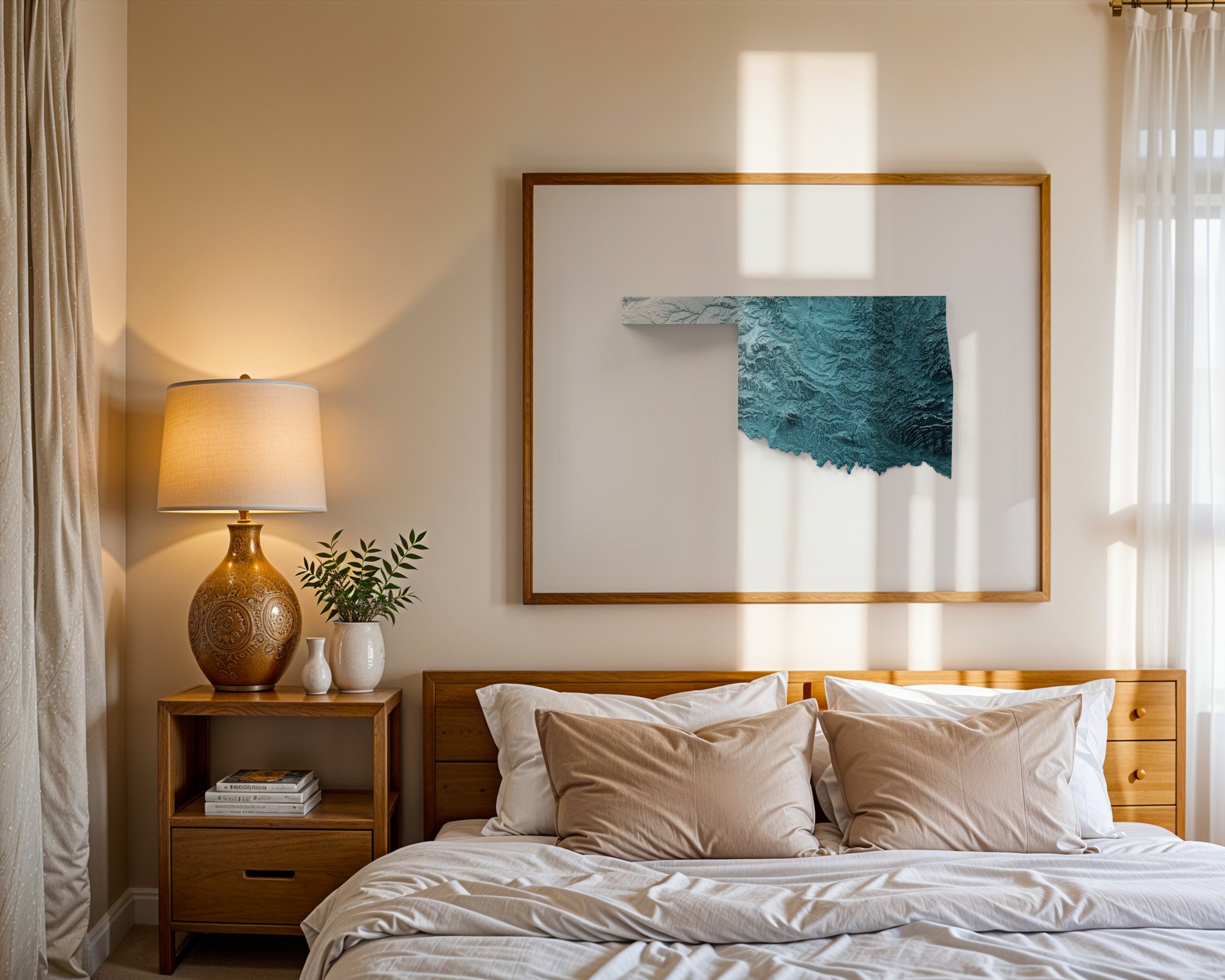 Oklahoma Map Print – Minimalist Elevation Design (Blue Style)