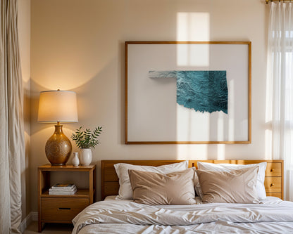 Oklahoma Map Print – Minimalist Elevation Design (Blue Style)