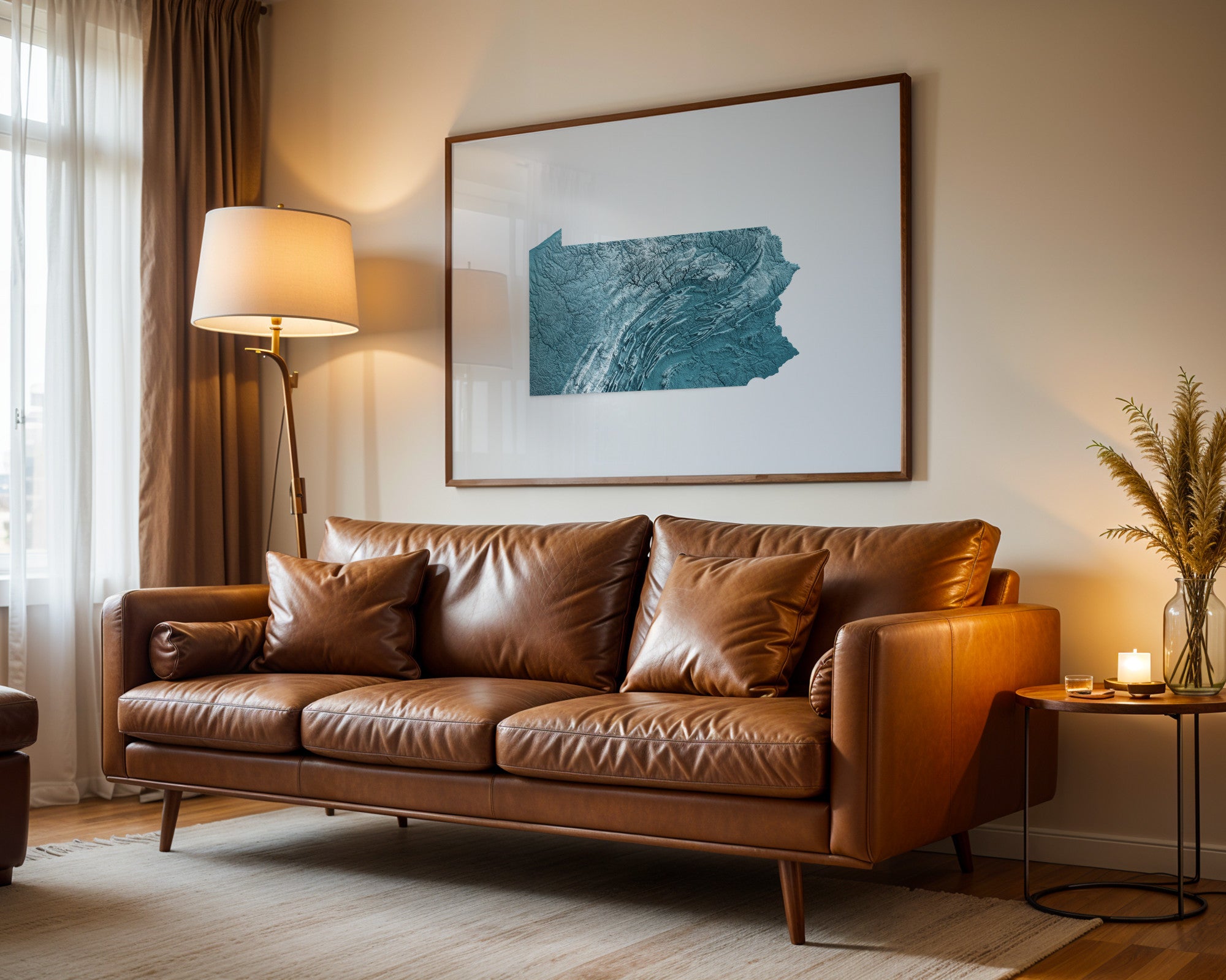 Pennsylvania Map Print – Minimalist Elevation Design (Blue Style)