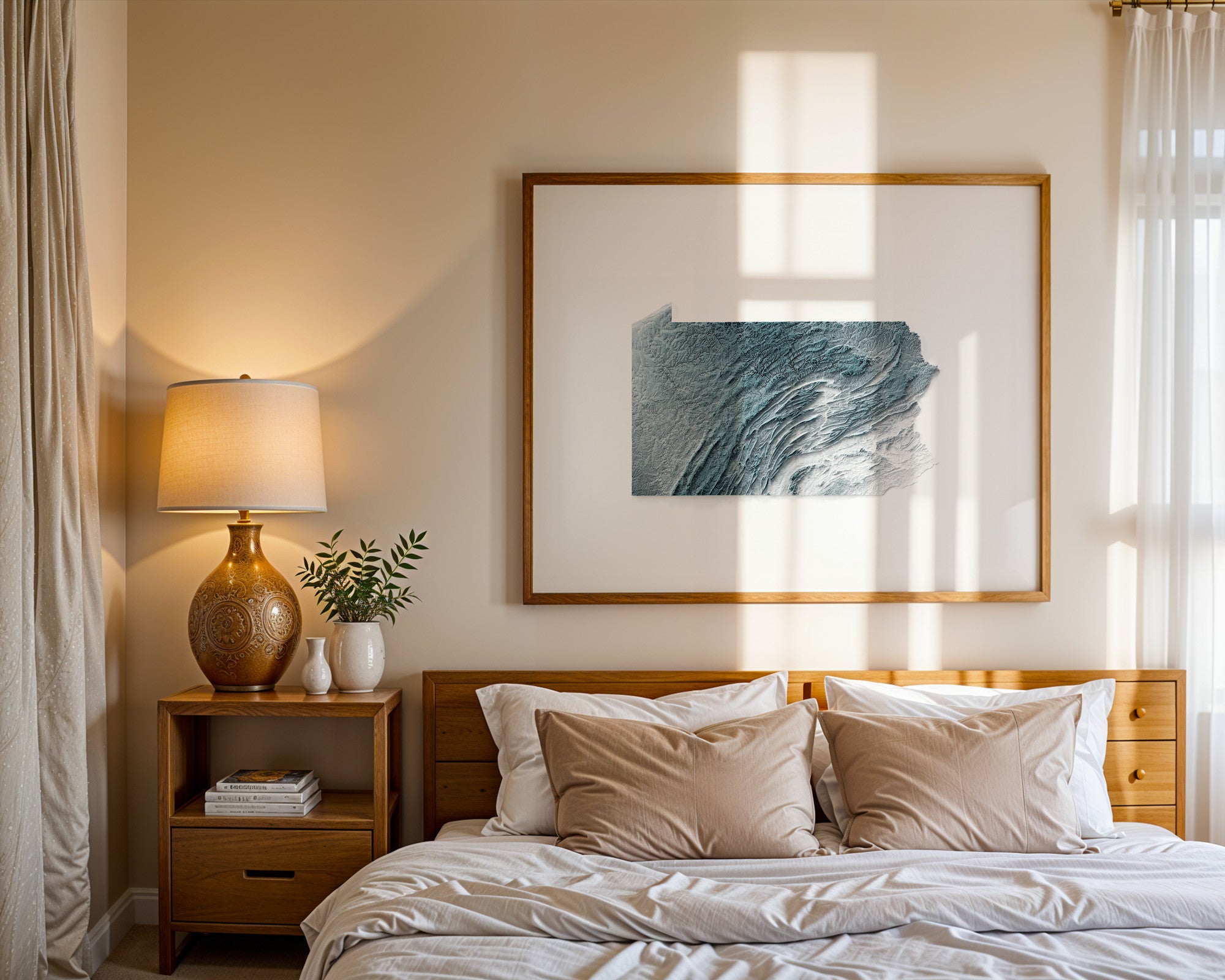 Pennsylvania Map Print – Minimalist Elevation Design (White Style)