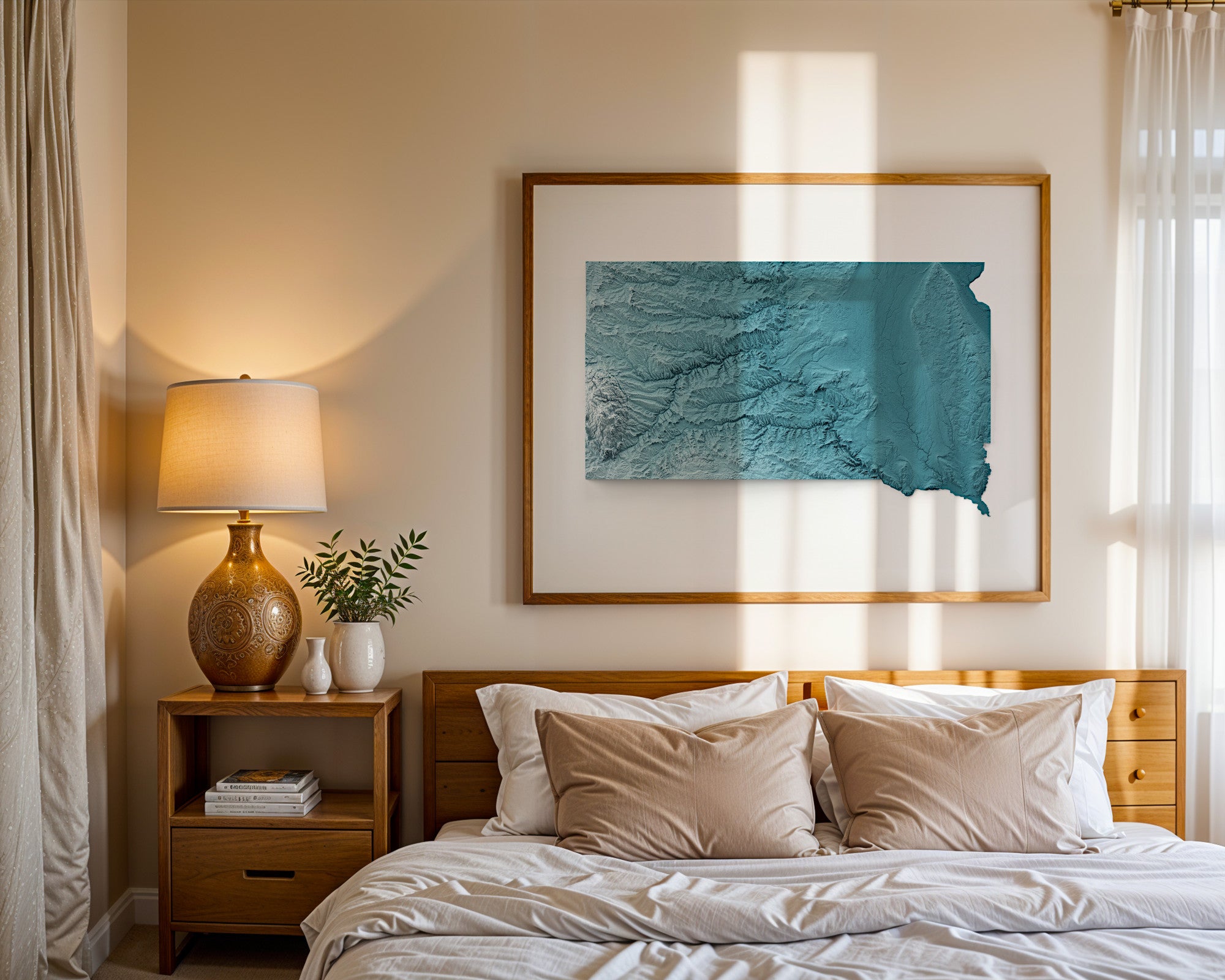 South Dakota Map Print – Minimalist Elevation Design (Blue Style)