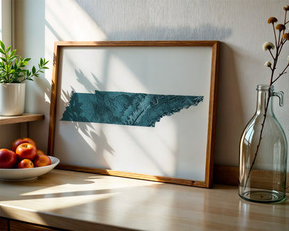 Tennessee Map Print – Minimalist Elevation Design (Blue Style)