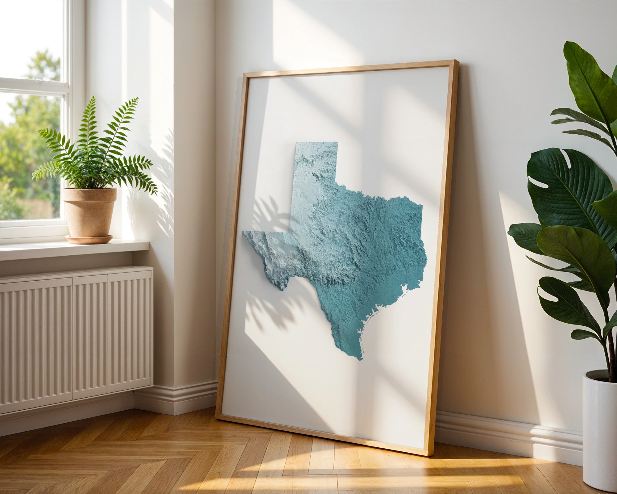 Texas Map Print – Minimalist Elevation Design (Blue Style)