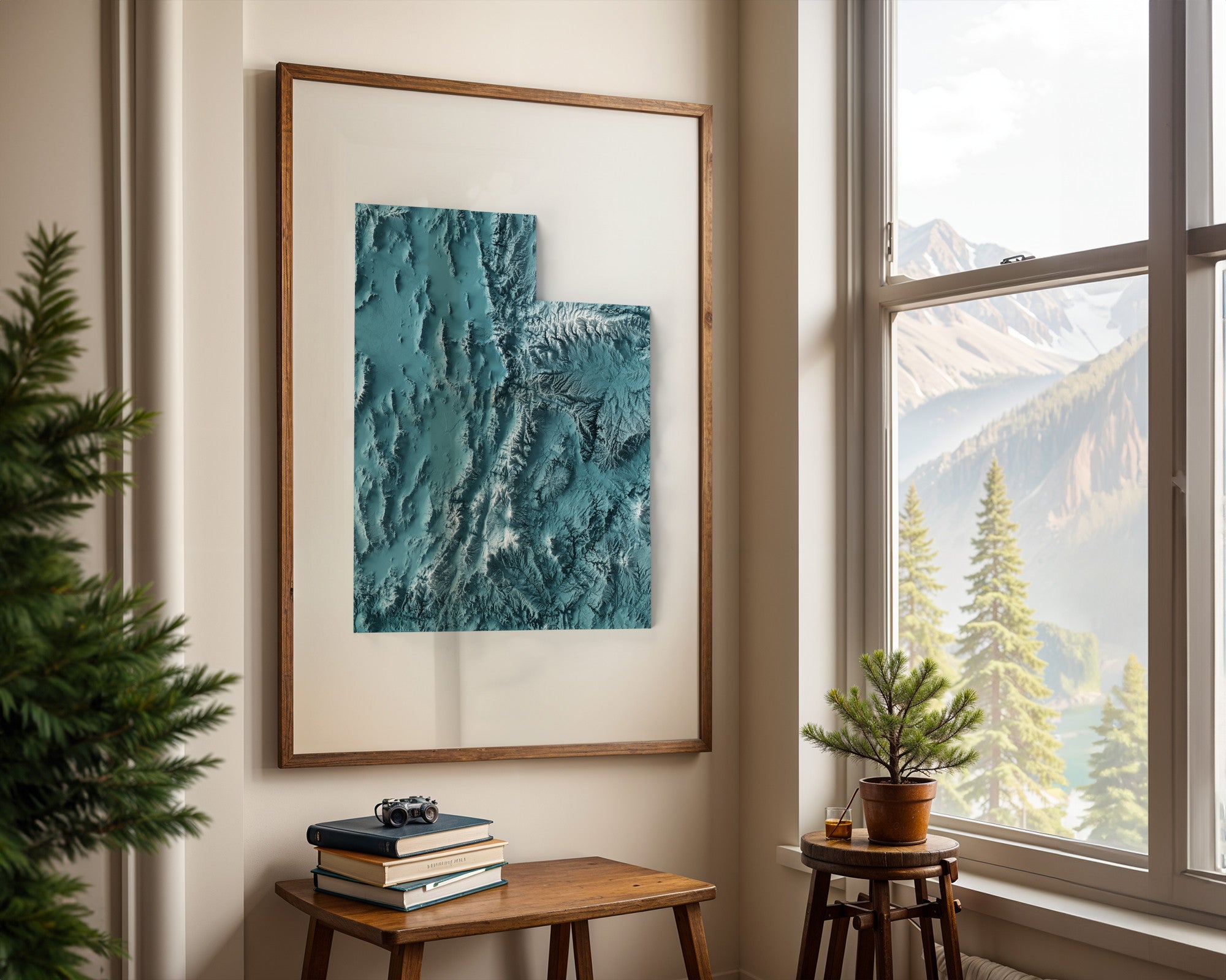Utah Map Print – Minimalist Elevation Design (Blue Style)