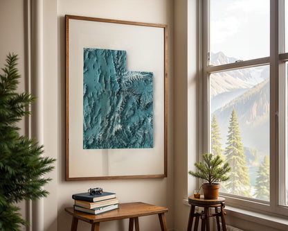 Utah Map Print – Minimalist Elevation Design (Blue Style)