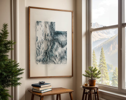 Utah Map Print – Minimalist Elevation Design (White Style)