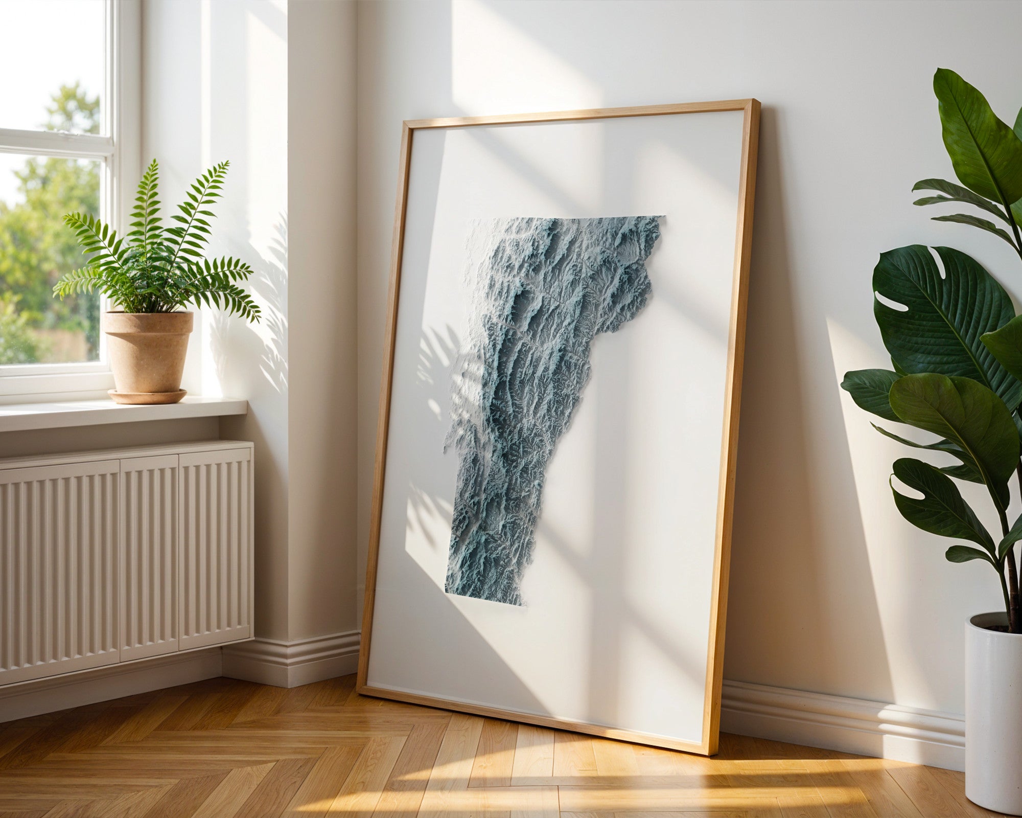 Vermont Map Print – Minimalist Elevation Design (White Style)