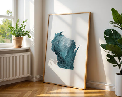 Wisconsin Map Print – Minimalist Elevation Design (Blue Style)