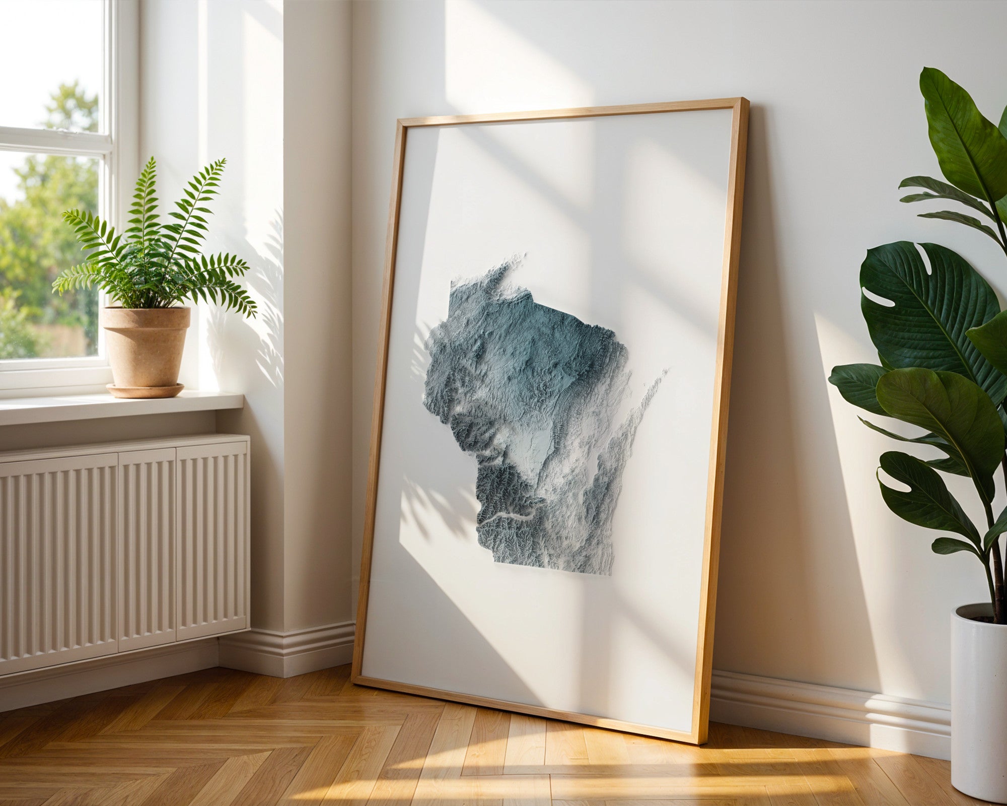 Wisconsin Map Print – Minimalist Elevation Design (White Style)