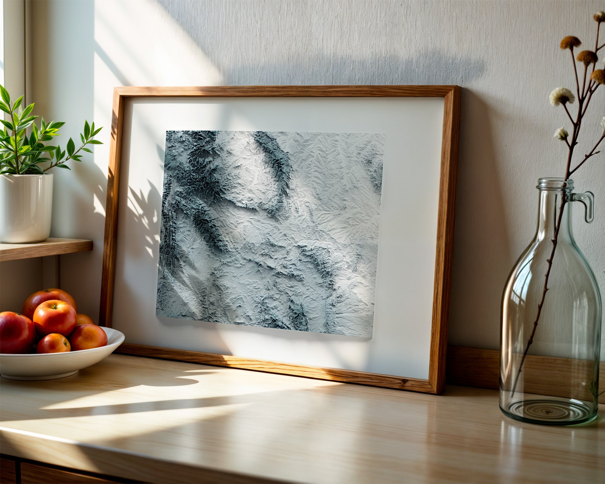 Wyoming Map Print – Minimalist Elevation Design (White Style)