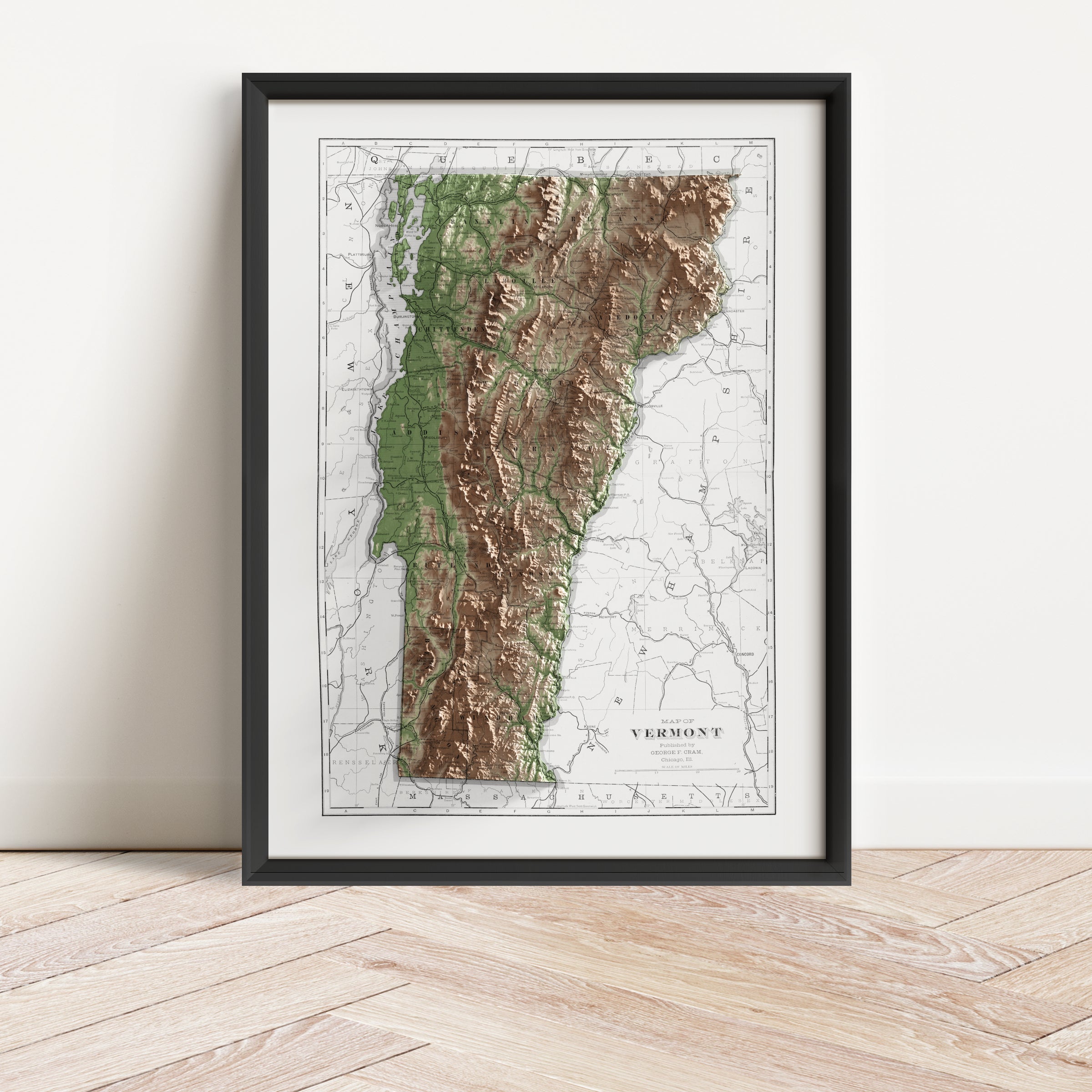 Vermont Vintage Map Print – 1901 Relief Edition