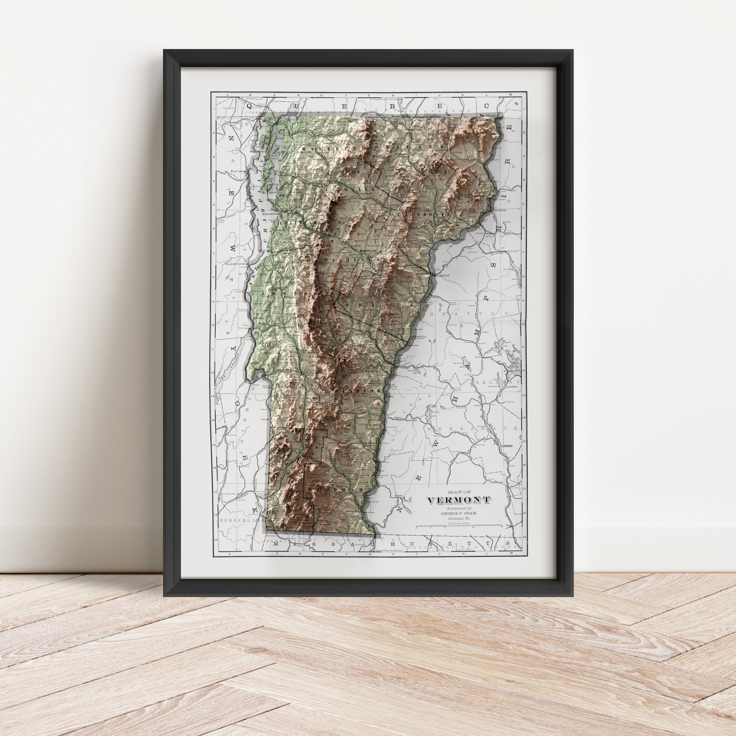 Vermont Vintage Map Print – 1901 Relief Edition