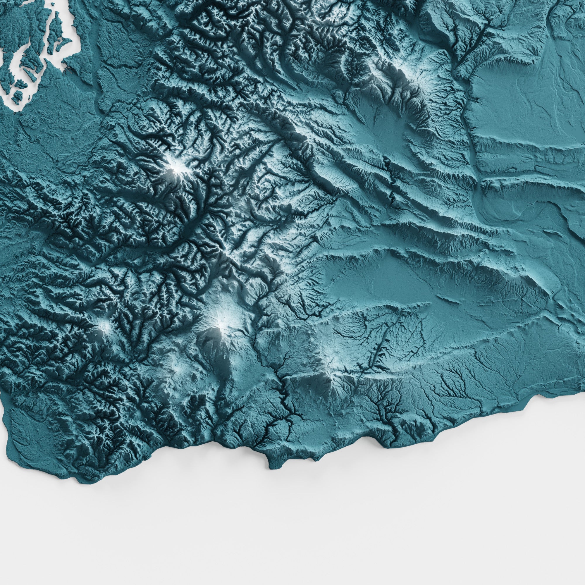 Close-up of minimalist topographic map poster of the US State of Washington