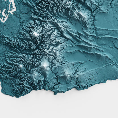 Close-up of minimalist topographic map poster of the US State of Washington